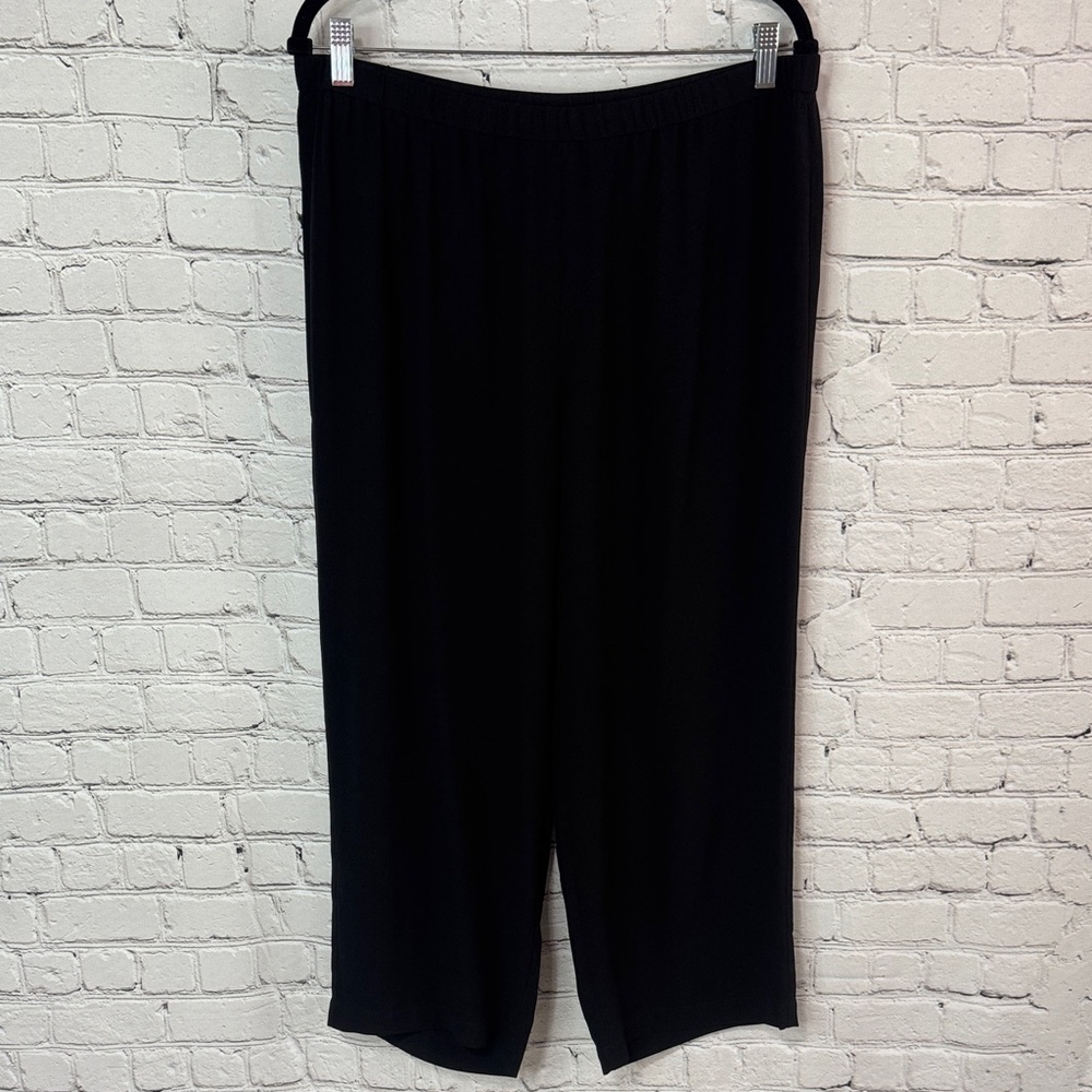 Eileen Fisher 100% Silk Black Straight-Leg Cropped Pull On Pants M Medium